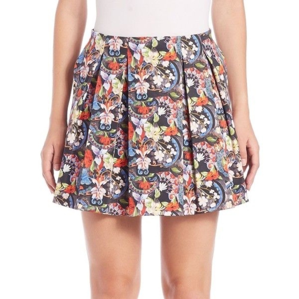 Alice + Olivia Island Watercolor Parson Pleated Skirt (112)